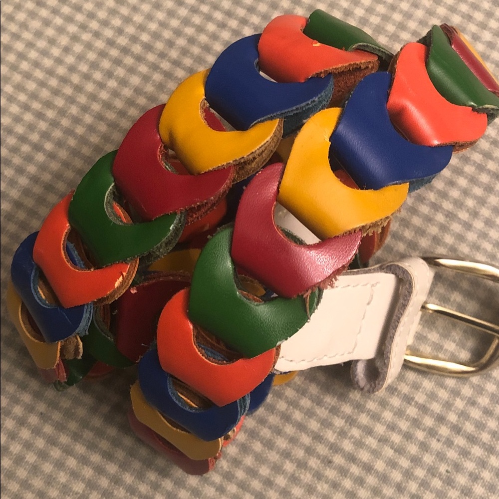 Retro Colorful Leather Rainbow Boho Hippie Western Belt 33” S #889